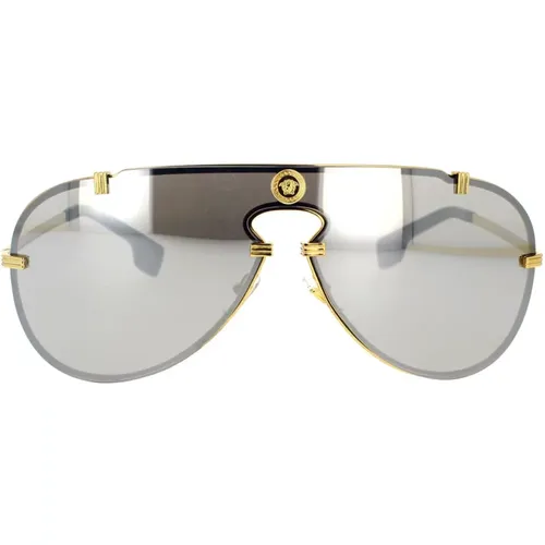 Bold Silver Mirror Sunglasses , unisex, Sizes: 43 MM - Versace - Modalova