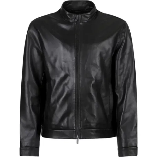 Schwarze Lederjacke mit Reißverschluss , Herren, Größe: XL - Calvin Klein - Modalova