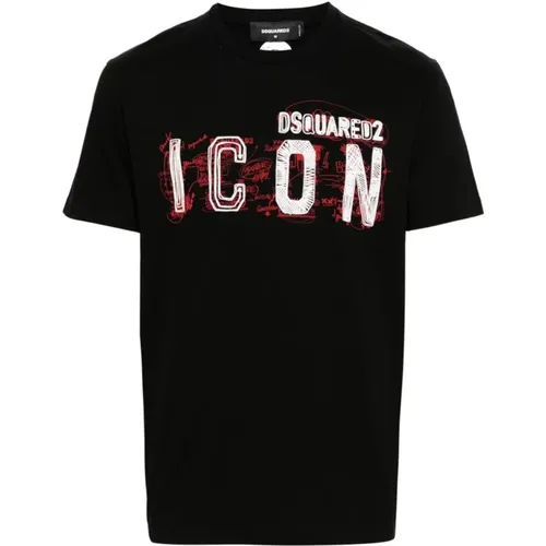 Schwarzes Logo T-Shirt mit Kurzen Ärmeln , Herren, Größe: 2XL - Dsquared2 - Modalova