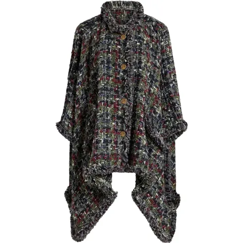 MultiColour Wool-Blend Bouclé Cape with Pegaso Buttons , female, Sizes: ONE SIZE - ETRO - Modalova