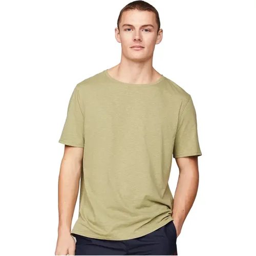 Kurzarm Baumwolle Leinen T-Shirt , Herren, Größe: M - Tommy Jeans - Modalova