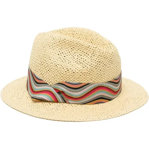 Ribbon-Trim Straw Fedora Hat , female, Sizes: S, M - Paul Smith - Modalova