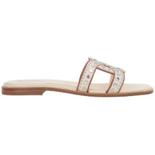 Ivory Leather Slide Sandals with Silver Studs , female, Sizes: 6 UK, 3 UK, 3 1/2 UK, 7 UK, 5 UK, 5 1/2 UK, 4 1/2 UK, 4 UK - TOD'S - Modalova