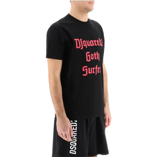 Goth Surfer T-Shirt mit Buchstabendruck , Herren, Größe: M - Dsquared2 - Modalova