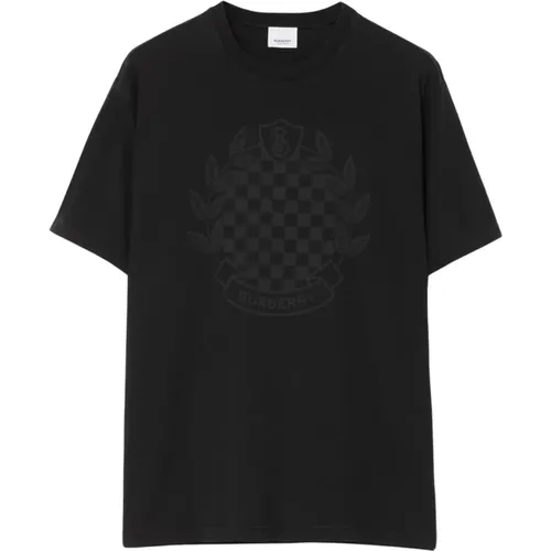 Chequered Crest Cotton T-shirt , male, Sizes: XL - Burberry - Modalova