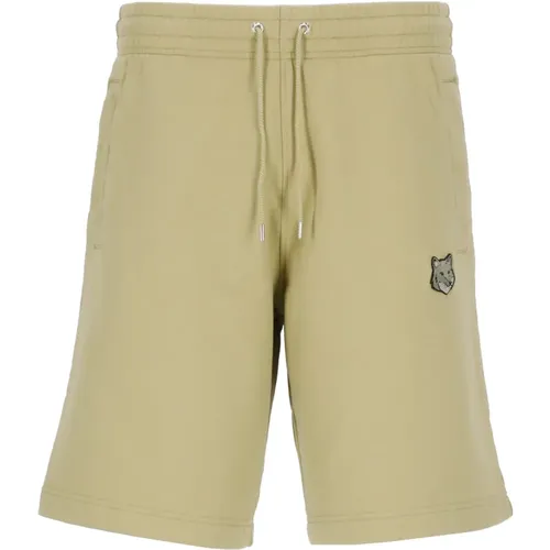 Grüne Bermuda-Shorts mit Fox Head Logo , Herren, Größe: L - Maison Kitsuné - Modalova