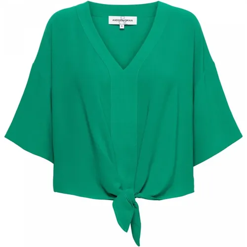 Grüne Bluse mit V-Ausschnitt , Damen, Größe: L - &Co Woman - Modalova