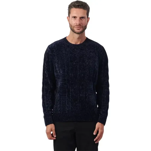 Blauer Wollpullover mit Zöpfen , Herren, Größe: L - Guess - Modalova