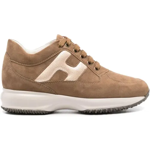 Braune Ledersneakers Chunky Gummisohle , Damen, Größe: 35 1/2 EU - Hogan - Modalova