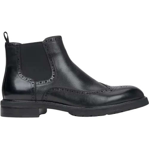 Herren schwarze Leder Chelsea Boots mit Folk-Perforation , Herren, Größe: 40 EU - Estro - Modalova