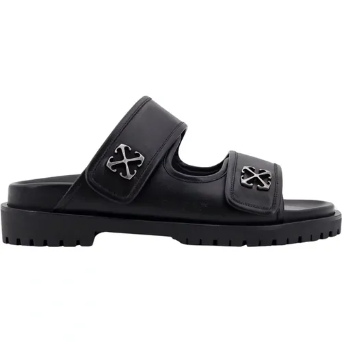 Schwarze Ledersandalen mit Verstellbarem Riemen , Herren, Größe: 39 EU - Off White - Modalova