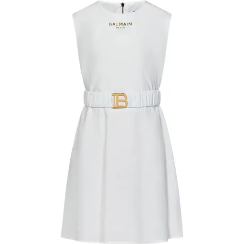 Ivory Logo Print Seidenkleid - Balmain - Modalova