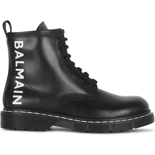 Lederstiefeletten mit -Logo Balmain - Balmain - Modalova