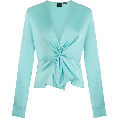 Blue Long Sleeve Blouse with Front Knot , female, Sizes: XL, S, M, L - pinko - Modalova