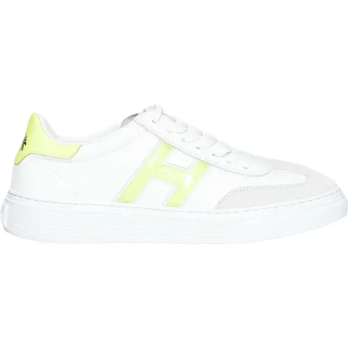 Weiße Ledersneaker mit Gelbem H-Logo und Gel-Details - Hogan - Modalova