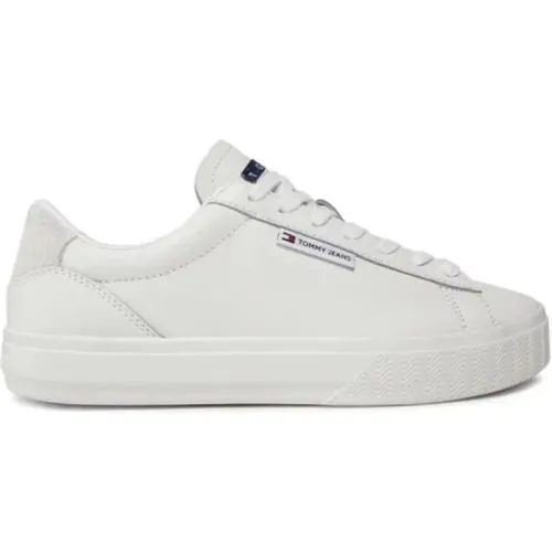 Weiße Leder Cupsole Sneaker , Damen, Größe: 38 EU - Tommy Hilfiger - Modalova