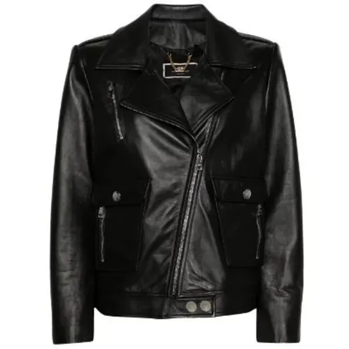 Biker Style Leather Jacket , female, Sizes: S - Elisabetta Franchi - Modalova