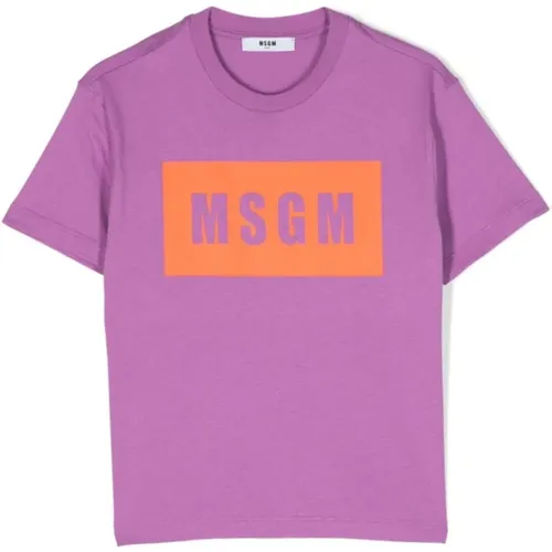 Fuchsia Baumwoll-Jersey T-Shirt, Baumwoll-Jersey Jungen T-Shirt,Schwarzes Baumwoll-Jersey-Jungen-T-Shirt,Grünes Baumwoll-Jersey Jungen T-Shirt - Msgm - Modalova