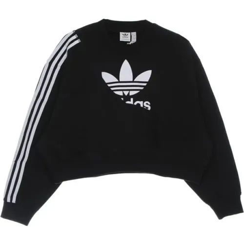 Schwarzer Kurzer Crewneck Sweatshirt - Streetwear Kollektion , Damen, Größe: L - Adidas - Modalova