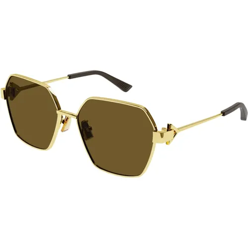 Gold/Bronze Sonnenbrille , Damen, Größe: 57 MM - Bottega Veneta - Modalova