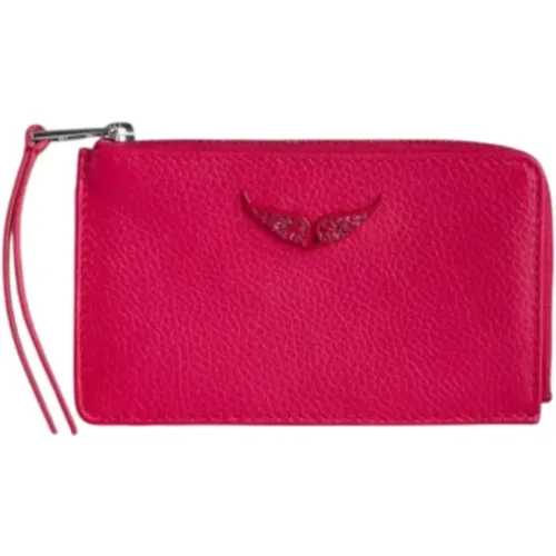 Fuchsia Leather Card Holder with Mirror Charm , female, Sizes: ONE SIZE - Zadig & Voltaire - Modalova