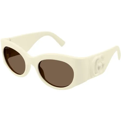Ivory Frame Brown Lens Sonnenbrille , unisex, Größe: 53 MM - Gucci - Modalova
