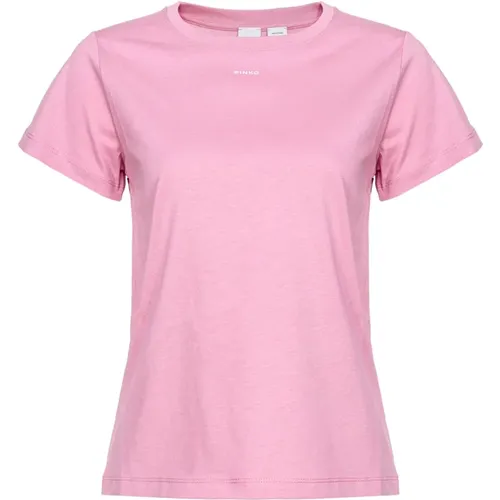 Basic Baumwoll-Jersey T-Shirt mit Mini-Logo , Damen, Größe: L - pinko - Modalova