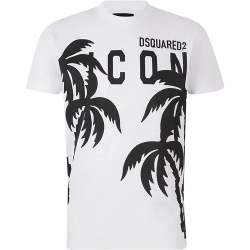 Palm Tree Logo Print T-Shirt , Herren, Größe: 2XL - Dsquared2 - Modalova