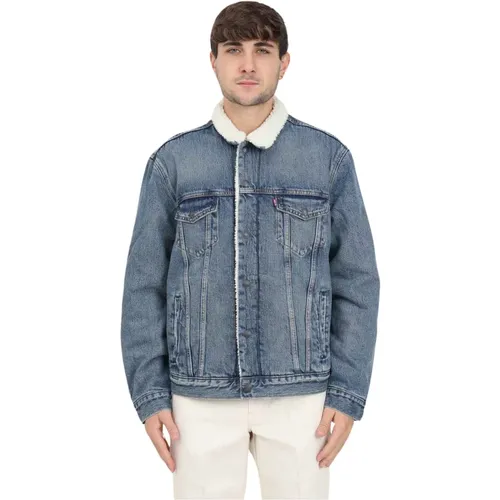 Levi's, Denim Sherpa Jacke mit Kunstpelzkragen , Herren, Größe: L - Levis - Modalova