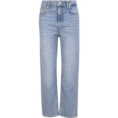 High-Waisted Cropped Jeans with Rhinestone Embellishment , female, Sizes: W28, W29, W30, W26, W27 - Liu Jo - Modalova