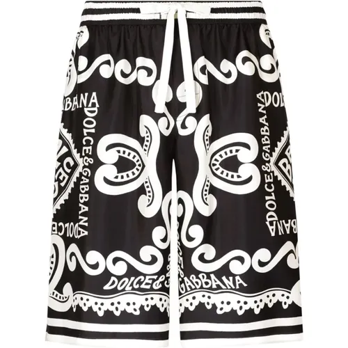 Logo Grafik Seiden Shorts,Marina Bedruckte Seiden-Bermuda-Shorts,Shorts - Dolce & Gabbana - Modalova