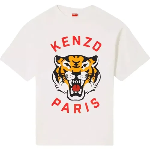 Weißes Lucky Tiger Baumwoll-T-Shirt , Herren, Größe: M - Kenzo - Modalova