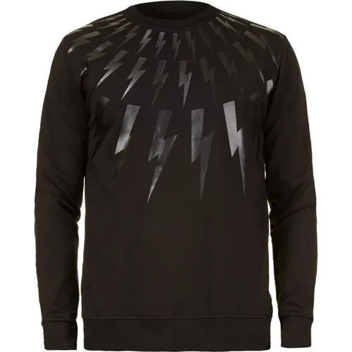 Schwarzer Baumwoll-Sweatshirt mit Rippbündchen - Neil Barrett - Modalova