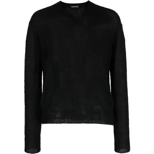 Fine Knit Mohair Blend V-Neck Sweater , male, Sizes: L - Tom Ford - Modalova