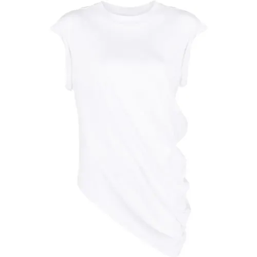 Asymmetrisches Baumwoll-T-Shirt mit drapiertem Design , Damen, Größe: M - alexander mcqueen - Modalova