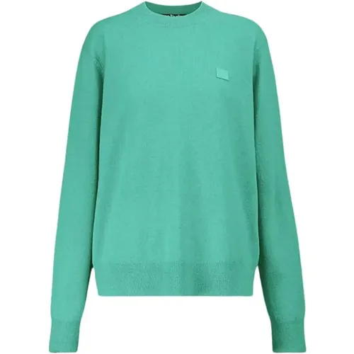 Grüner Rippstrickpullover mit ikonischem Face-Applikation , Damen, Größe: M - Acne Studios - Modalova