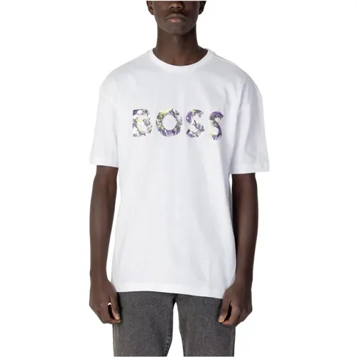 Weißes Bedrucktes T-Shirt - Kurze Ärmel , Herren, Größe: M - Hugo Boss - Modalova