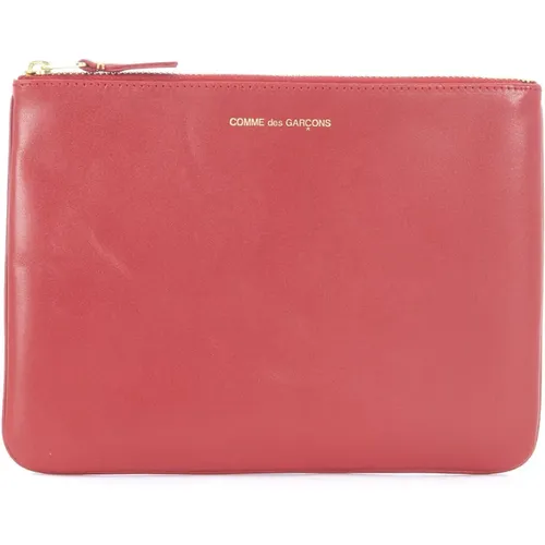 Rote Lederbrieftasche mit Reißverschluss und goldfarbenem Logo - Comme des Garçons - Modalova