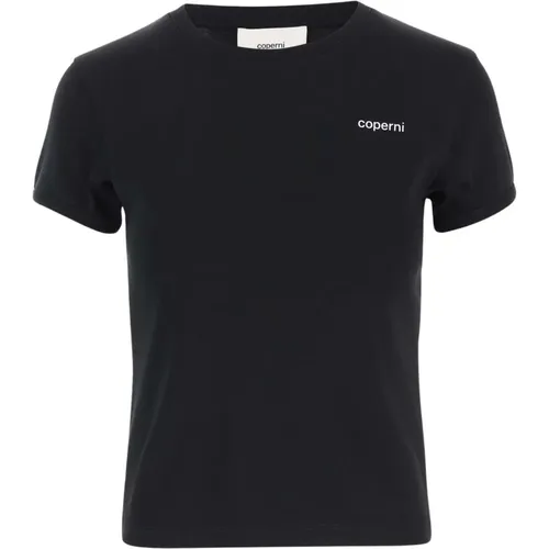 Baumwoll-T-Shirt Rundhalsausschnitt Logo Schwarz , Damen, Größe: M - Coperni - Modalova