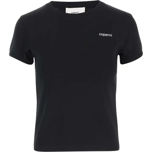 Baumwoll-T-Shirt Rundhalsausschnitt Logo Schwarz , Damen, Größe: S - Coperni - Modalova