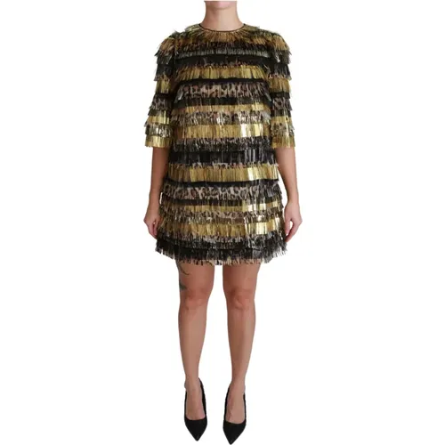 Leopard Shift Mini Dress , female, Sizes: XS - Dolce & Gabbana - Modalova