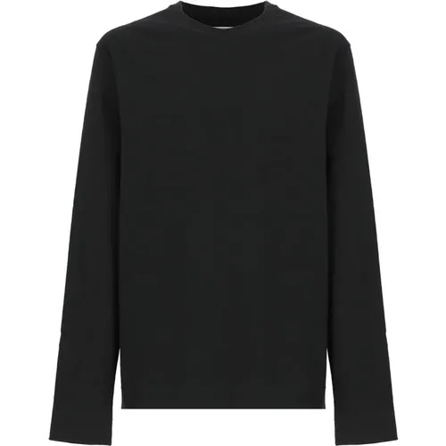 Schwarzes Baumwoll-T-Shirt mit langen Ärmeln - Jil Sander - Modalova