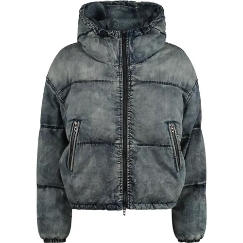 Denim Puffer Jacket with Hood , female, Sizes: XS - Diesel - Modalova