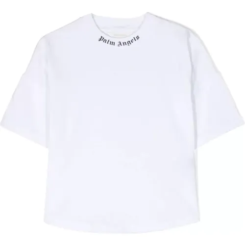 Weißes Logo T-Shirt Kinder Baumwoll-Jersey - Palm Angels - Modalova