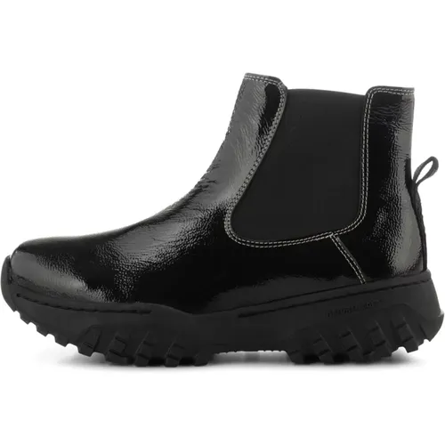 Crinkled Leather Boot with Fishskin Details , female, Sizes: 6 UK, 7 UK - Woden - Modalova