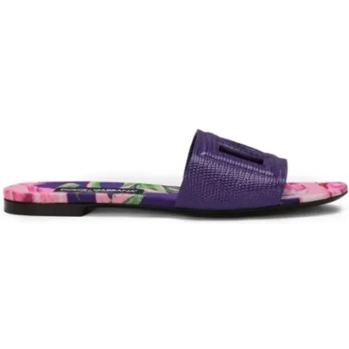 Quilted Slip-On Sandals with Lizard Pattern , female, Sizes: 3 UK, 3 1/2 UK - Dolce & Gabbana - Modalova