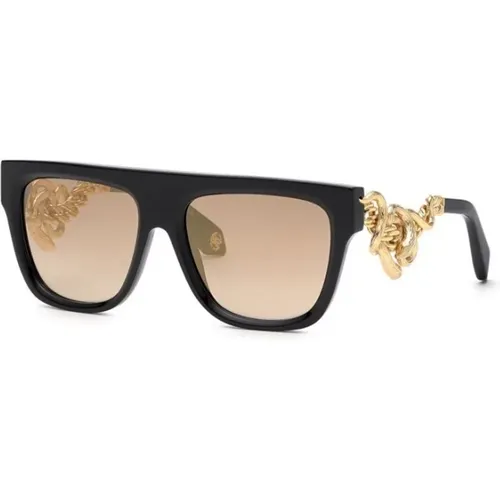 Shiny Black Brown Gradient Sunglasses , female, Sizes: 57 MM - Roberto Cavalli - Modalova
