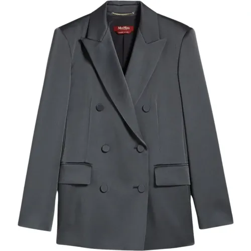 Double-Breasted Satin Blazer Grey , female, Sizes: XS, 2XS - Max Mara Studio - Modalova