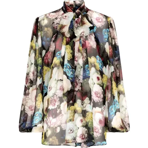 Blumenmuster Seidenchiffon Hemd,Blumige Seidenbluse mit Schleifendetail - Dolce & Gabbana - Modalova