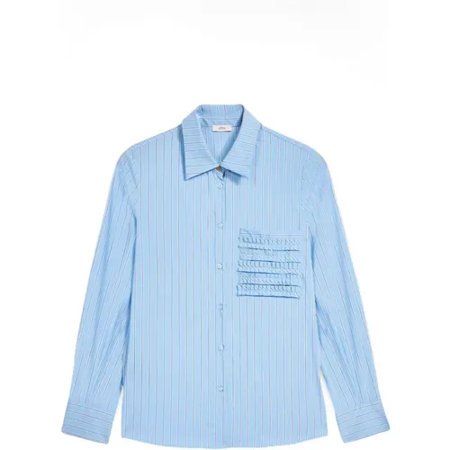 Gestreifte Bluse mit plissierter Tasche , Damen, Größe: XL - Oltre - Modalova